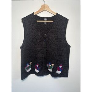 CHRISTMAS SWEATER VEST Full Zip Snowmen Womens L Cotton Blend Designers Orginals